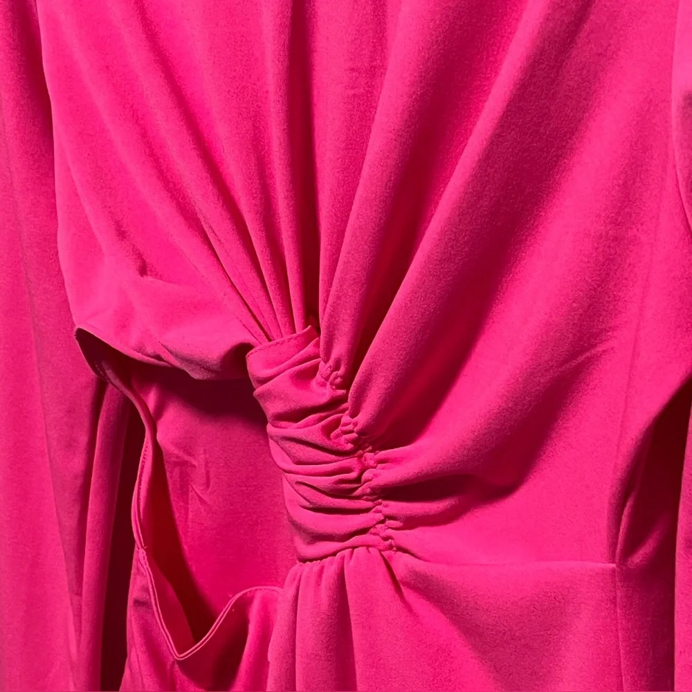 Shein Vibrant chic Hot Pink long sleeve twist front cutout snap closure bodysuit - Picture 3 of 8